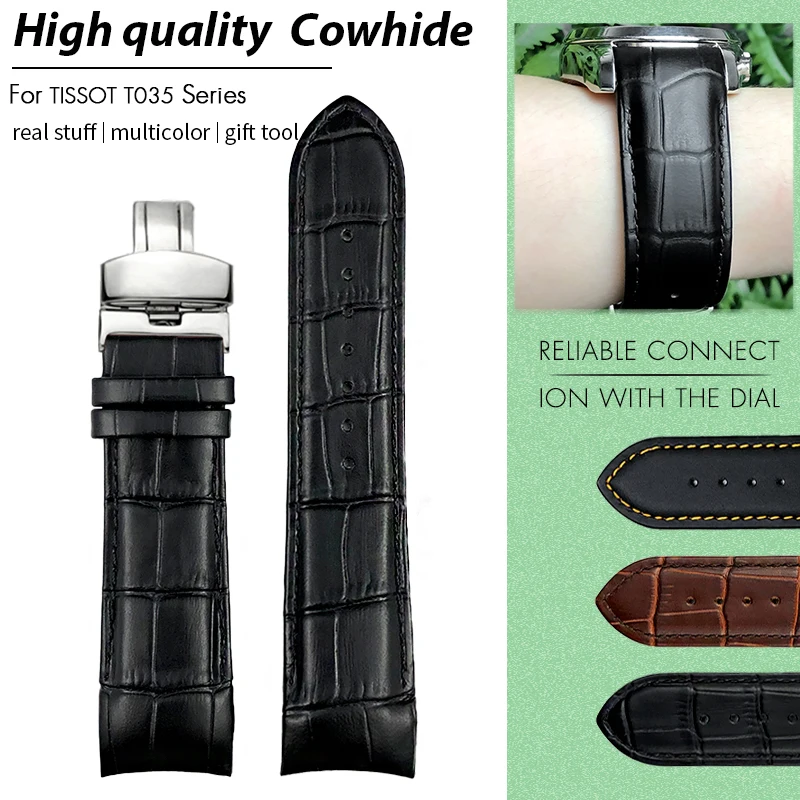 

22mm 23mm 24mm Calfskin Genuine Cow Leather Watchband for Tissot T035 T035617 627 407 410 Watch Strap Bracelets Butterfly Buckle