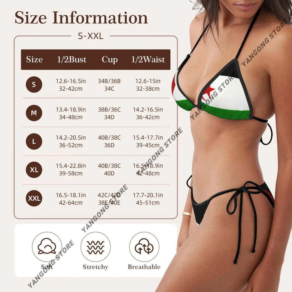 女性水着 Tバックビキニセットセクシーな水着西部サハラ旗水着三角包帯女性ビーチウェア