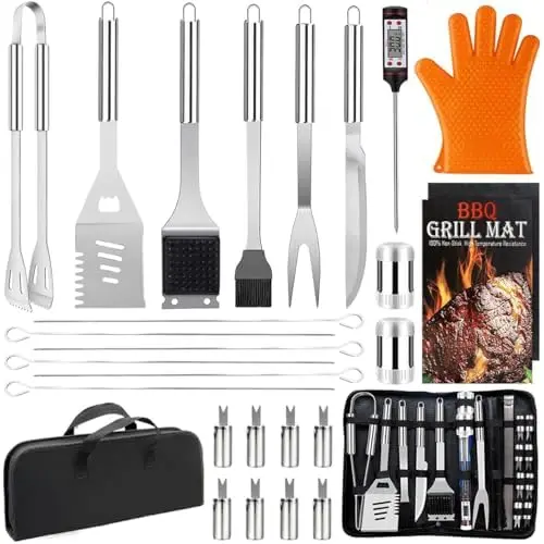 

28PCS Stainless Steel BBQ Grill Set with Storage Bag – Perfect Gift for Men, Father's Day, Camping, Outdoor Grilling