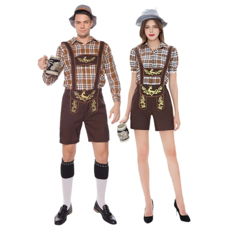 

Adult Couples Oktoberfest Lederhosen Costumes Traditional Bavarian Beer Festival Outfits Cosplay Carnival Halloween Party Dress