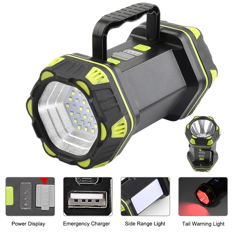 

Ultra Bright Portable Spotlight 3 Light Source Powerful Searchlight Rechargeable Waterproof LED Flashlight 8 Modes Camping Torch