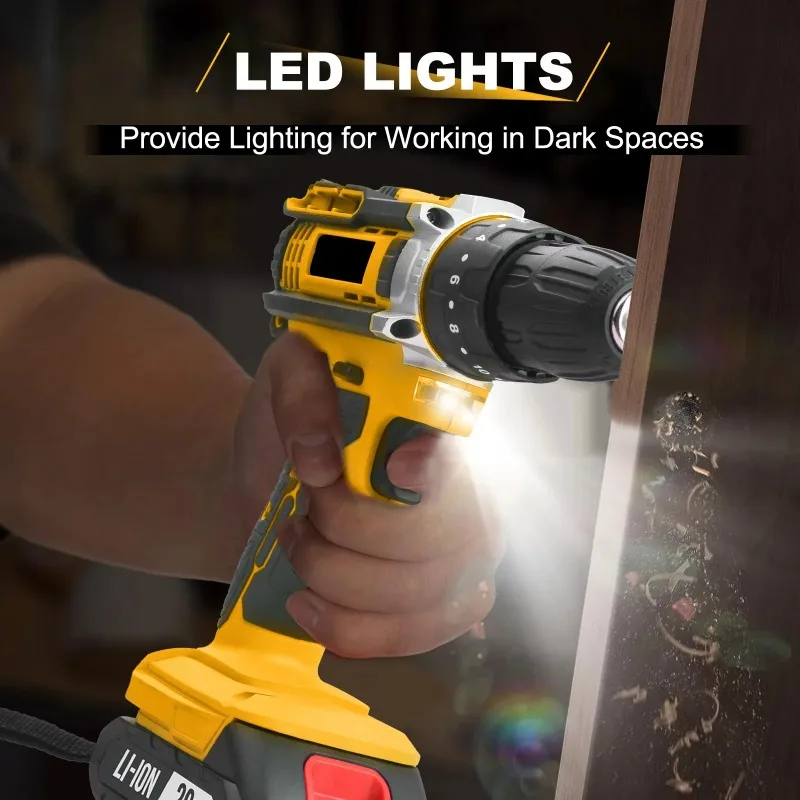 20V Keyless Chuck Cordless Impact Drill Electric Screwdriver Set Variable Speed with Max Drilling 30mm