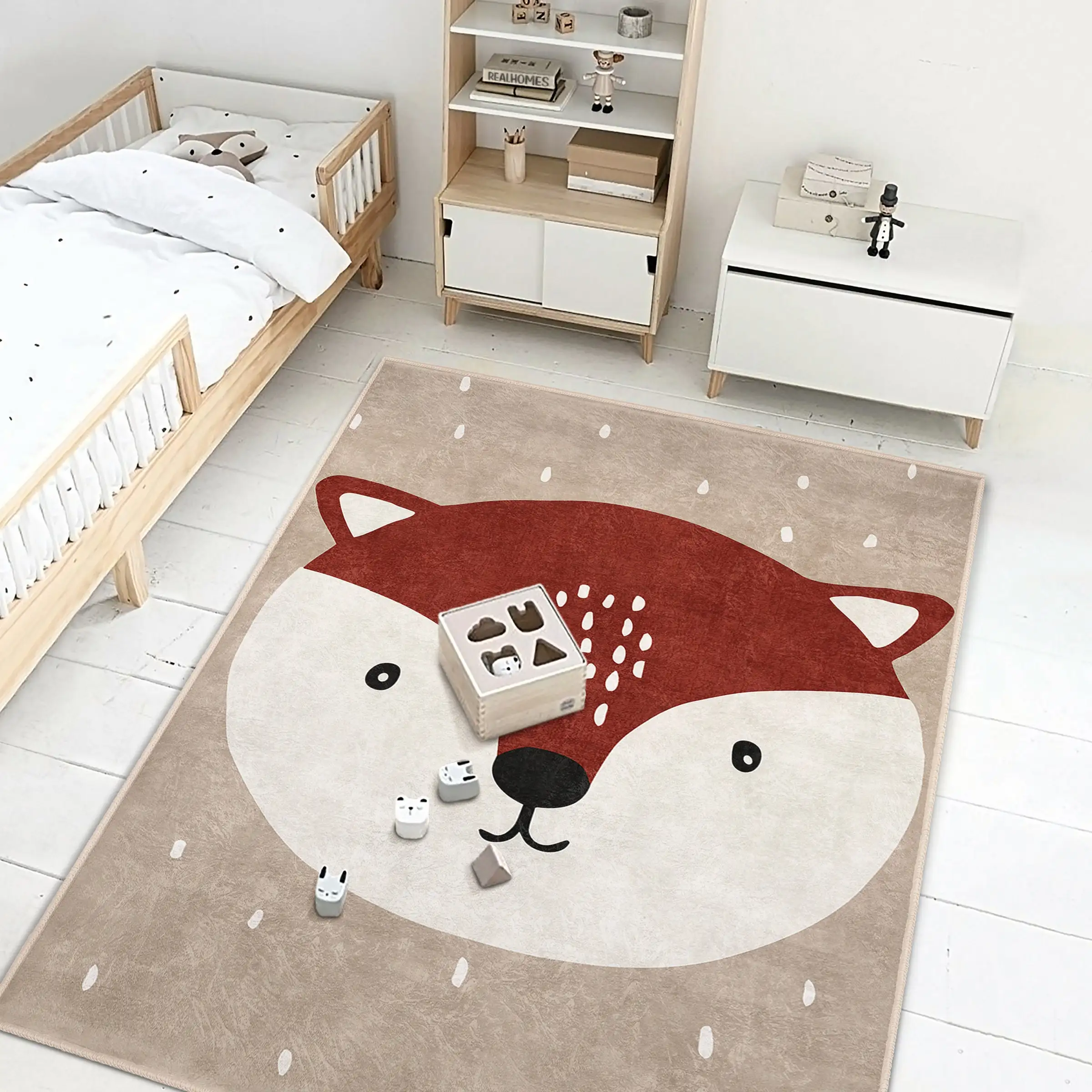 Fox Newborn Rug Bear Toddler Carpet Gazelle Nursery Rug Wildlife Woodland Infant mat Anti Slip Mat for Kid\'s Room Baby Runner