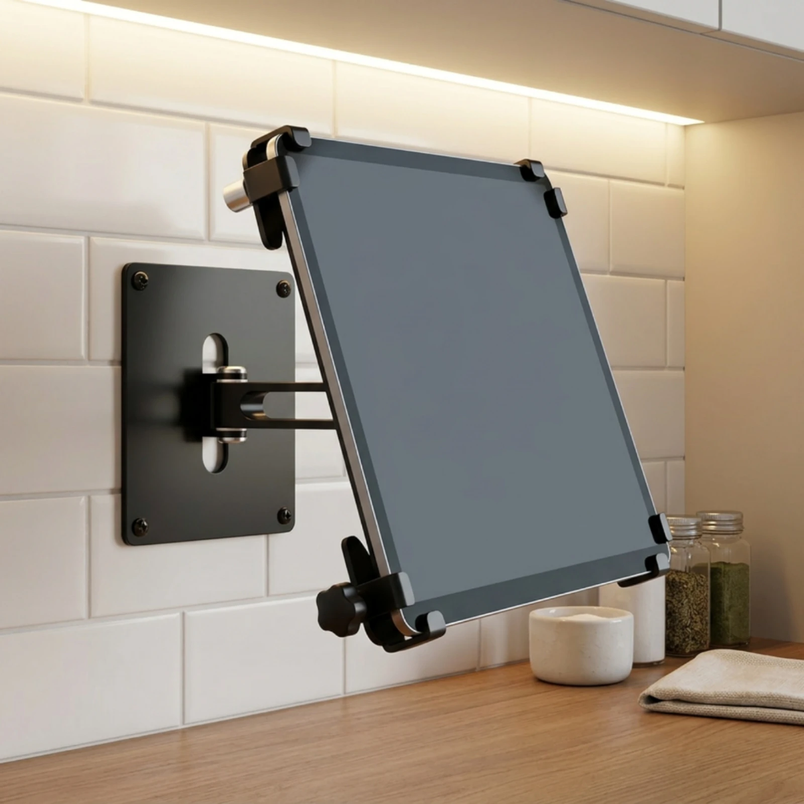 Wall Tablet Mount with Articulated Arm Folding Anti-Theft Tablet Stand with Clamp Aluminum Heavy-Duty for Retailers