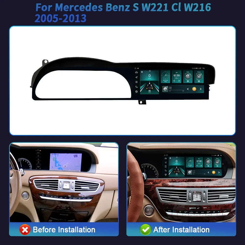 12.3 "Android 14 สําหรับMercedes Benz S W221 Cl W216 2005-2013 รถวิทยุนําทางมัลติมีเดียWireless Carplayหน้าจอสัมผัสสเตอริโอ