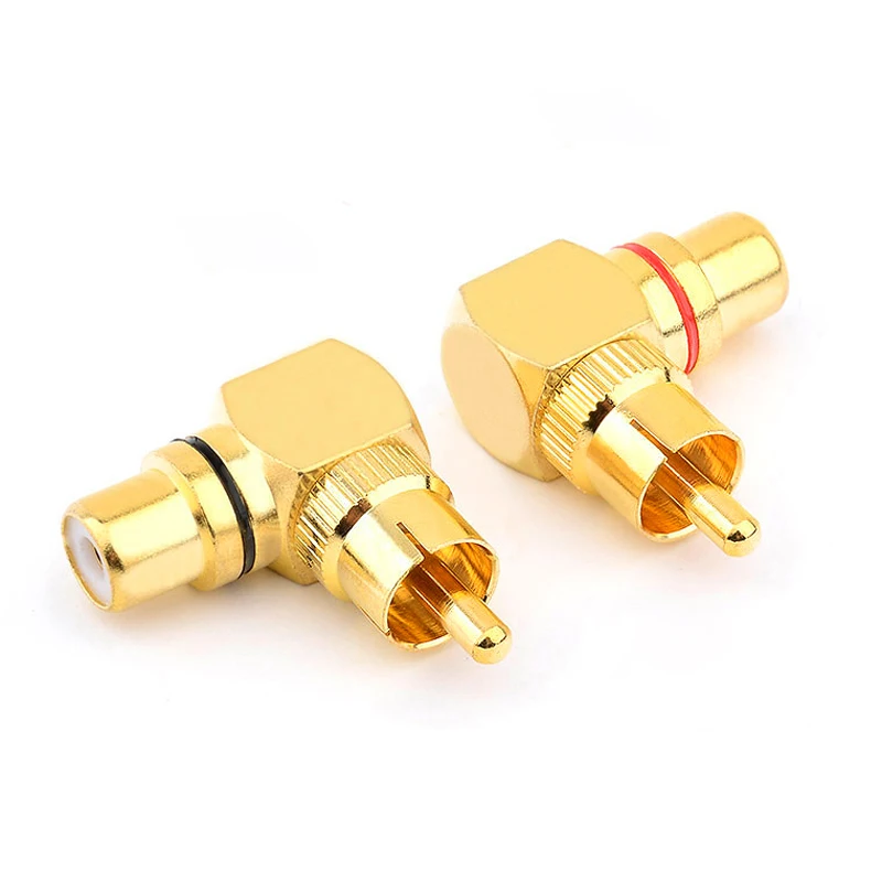 2PCS Copper RCA Lotus Adapter Male to Female Right Angle 90 Degree Plug AV Lotus Audio Cable Male to Female L Elbow