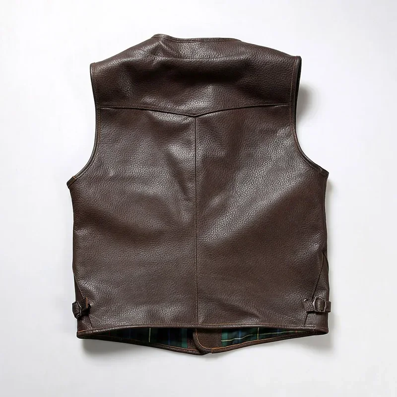 New Spring Autumn Outdoors Casual Genuine Leather Waistcoat & Vest Men's Brown Sleeveless Coat Vintage Cowhide Vests