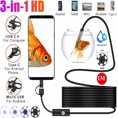 Imagen 1 del producto 1080P/1200P HD 8 luces LED ajustables, endoscopio Industrial de reparación de automóviles, Micro cámara de vídeo de inspección tubo de boroscopio de serpiente