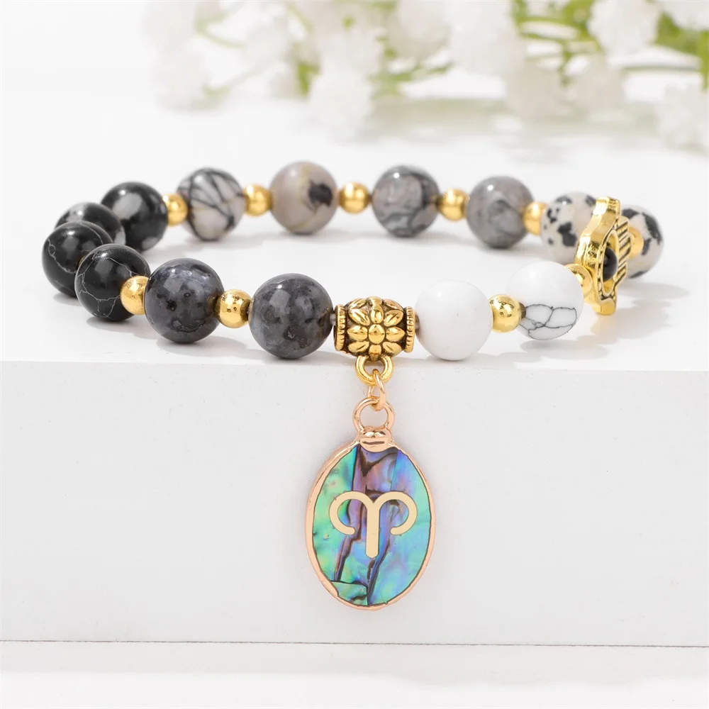 12 Constellation Bracelet Aries Scorpio Libra Abalone Shell Charm Pendant Fatima Accessories Bracelet Gifts Wholesale Bulk