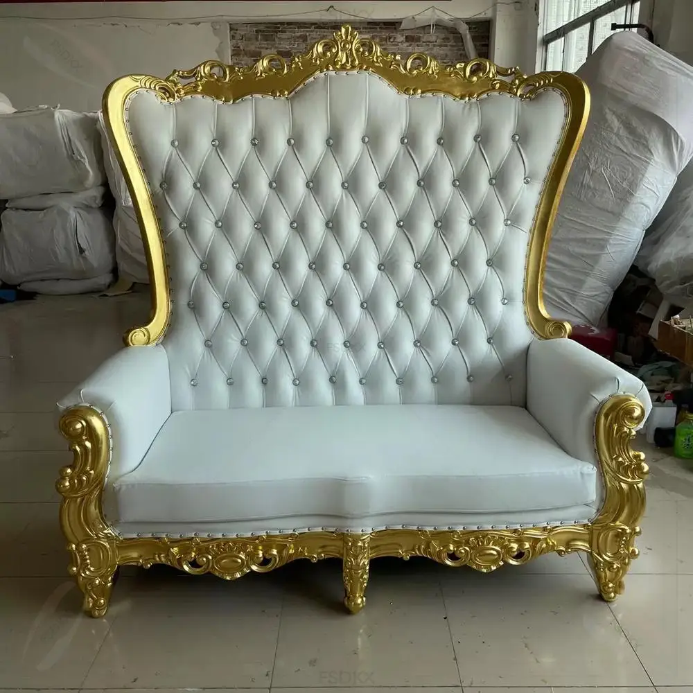 Hotsale Luxury Royal White Gold Double Thrown King Throne Sofa Chair for Wedding