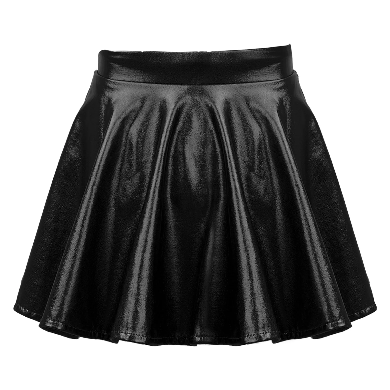 Kids Girls Glossy Metallic Pleated A-Line Mini Skater Skort Dance Athletic Shiny Scooter Skirt Jazz Dance Aerobics Gymnastics