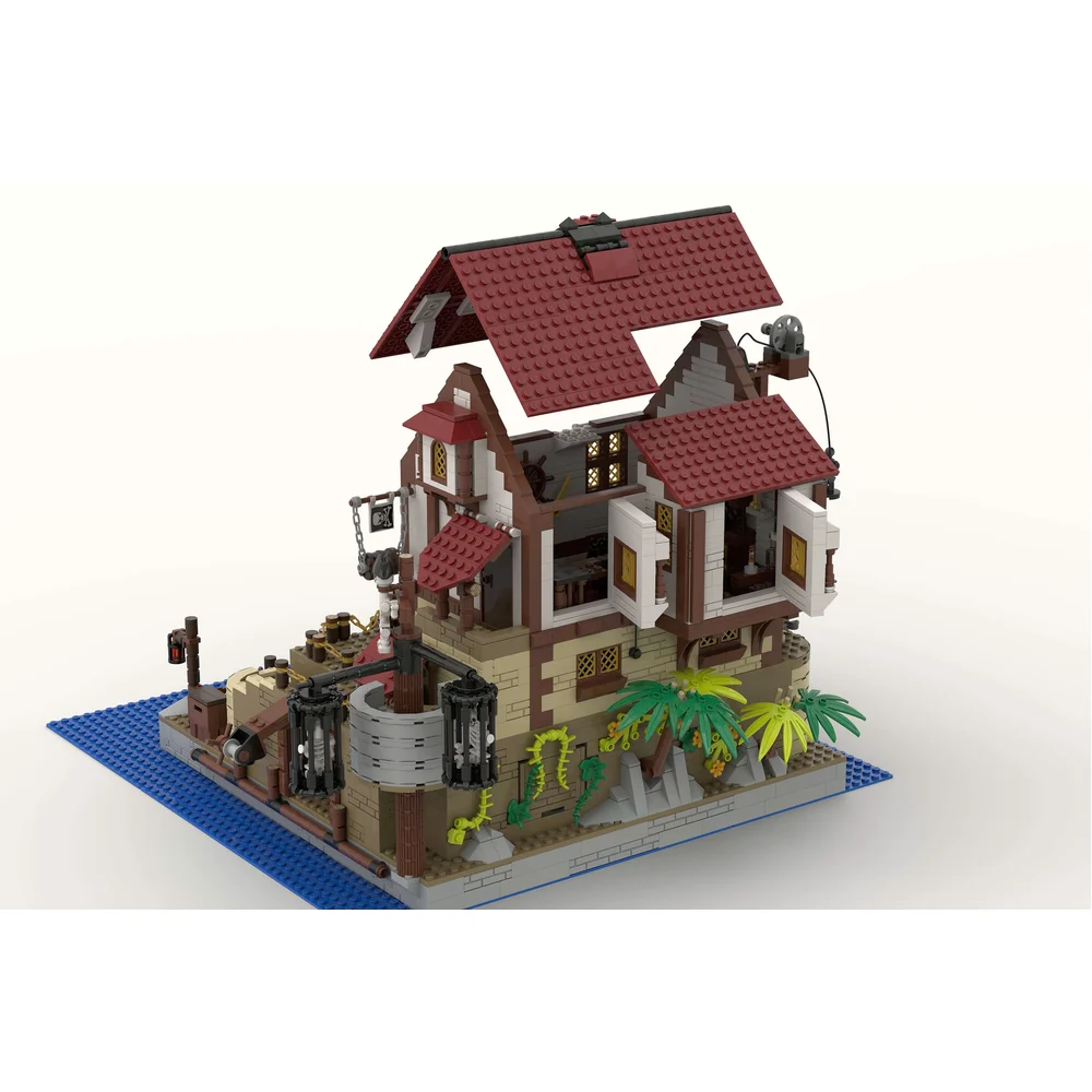 2869ชิ้น Moc The Pirates PUB modularity สถาปัตยกรรมประกอบบล็อกตัวต่อของเล่นอิฐวันเกิดของเด็กจัดแสดงของขวัญ