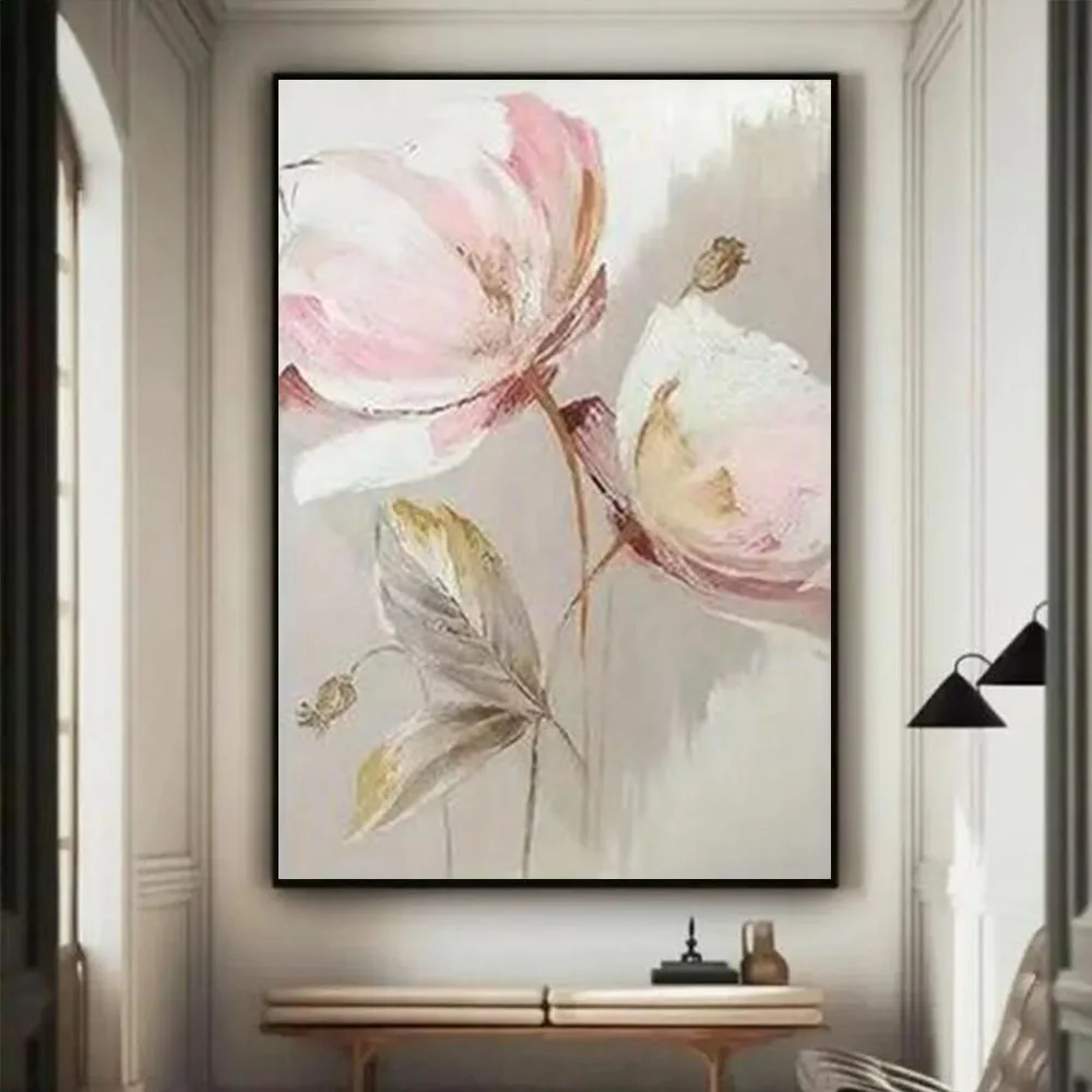 Hand-Painted Beautiful Oil Painting Knife Pattern Grassland Flowers Drawing Cloth Pattern Home Mural Decor Living Room Wall Art