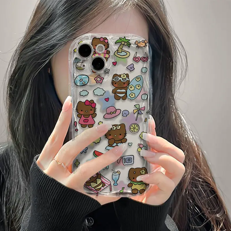 Sanrio Hello Kitty Black Skin KT Holiday Phone Case For iPhone15 14 13 12 11ProMax 16Plus XR XS MAX Y2KGirl Anti Fall Back Cover