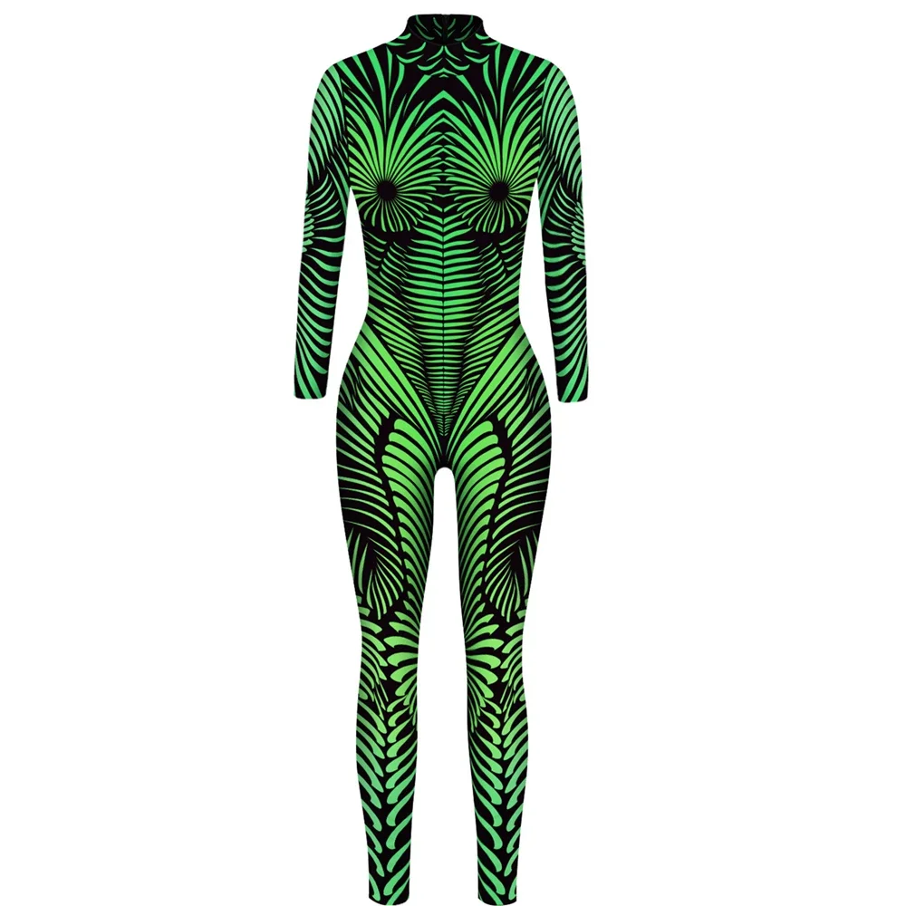 Zentai mono ajustado Sexy para mujer, disfraz de fiesta de Halloween, traje de Catsuit con estampado 3D, ropa de lujo