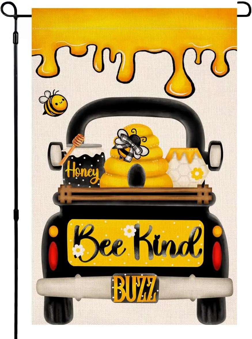 BLKWHT Summer Bee Kind Garden Flag 12x18 Vertical Double Sided Honey Truck Welcome Spring Farmhouse Holiday Outside Decorations