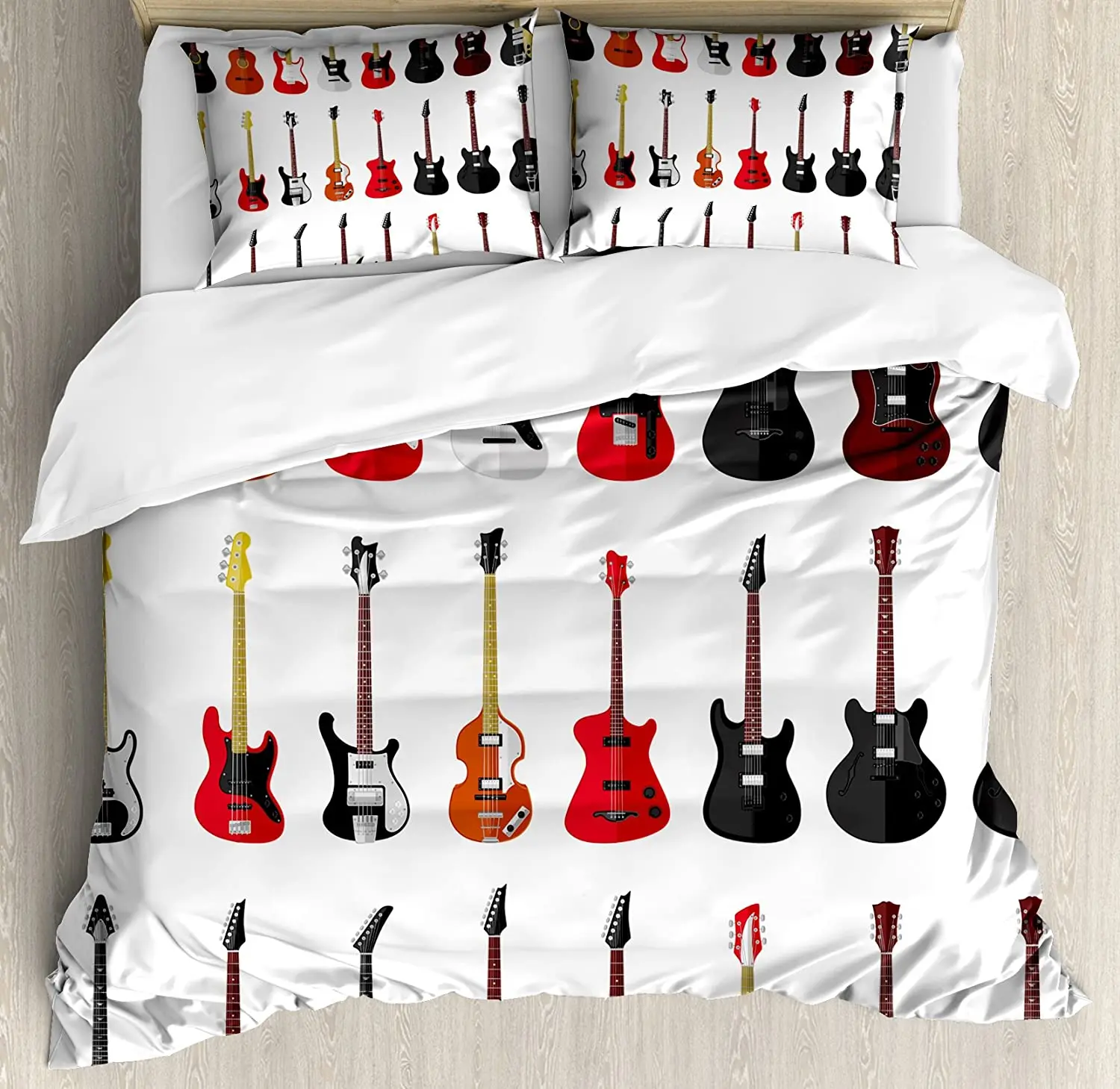 

Guitar Bedding Set For Bedroom Bed Home Musical Instruments Set Pattern with Various Acous Duvet Cover Quilt Cover Pillowcase