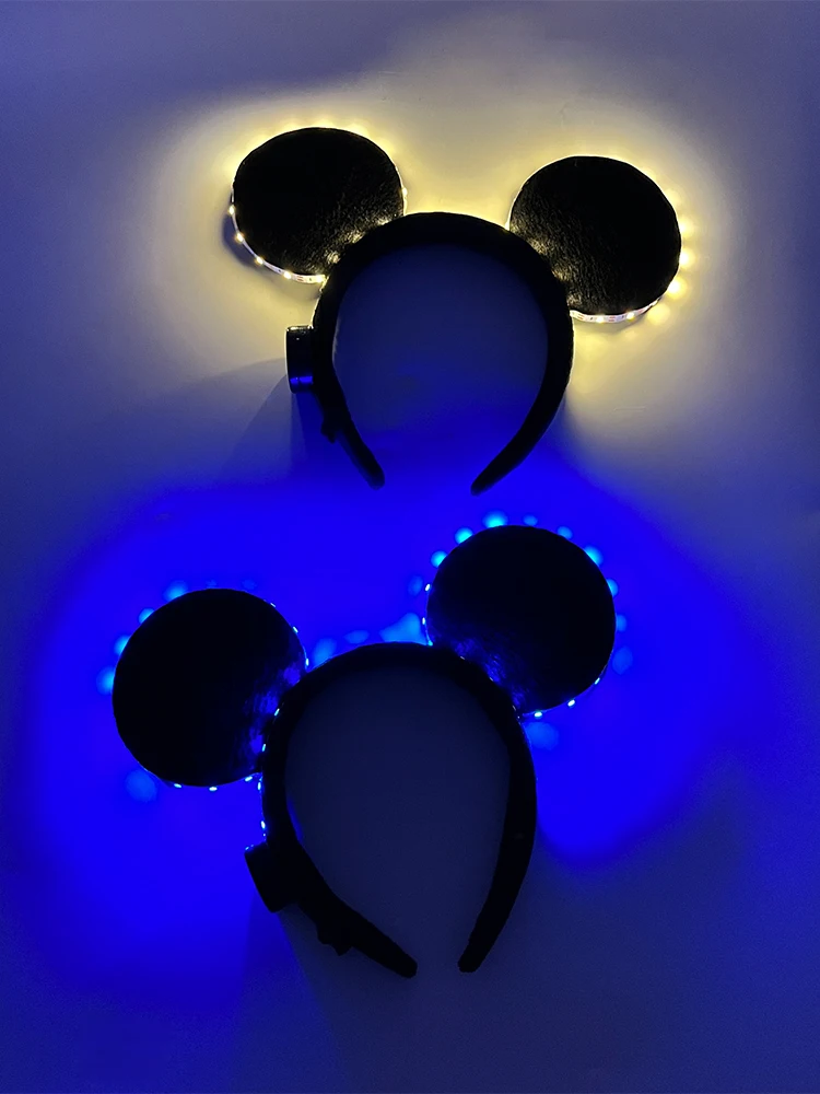 Cartoon LED Mouse Ears Headband for Boys and Girls Birthday Party Black Headwear Costume Cosplay Decoration Flashing Hairband