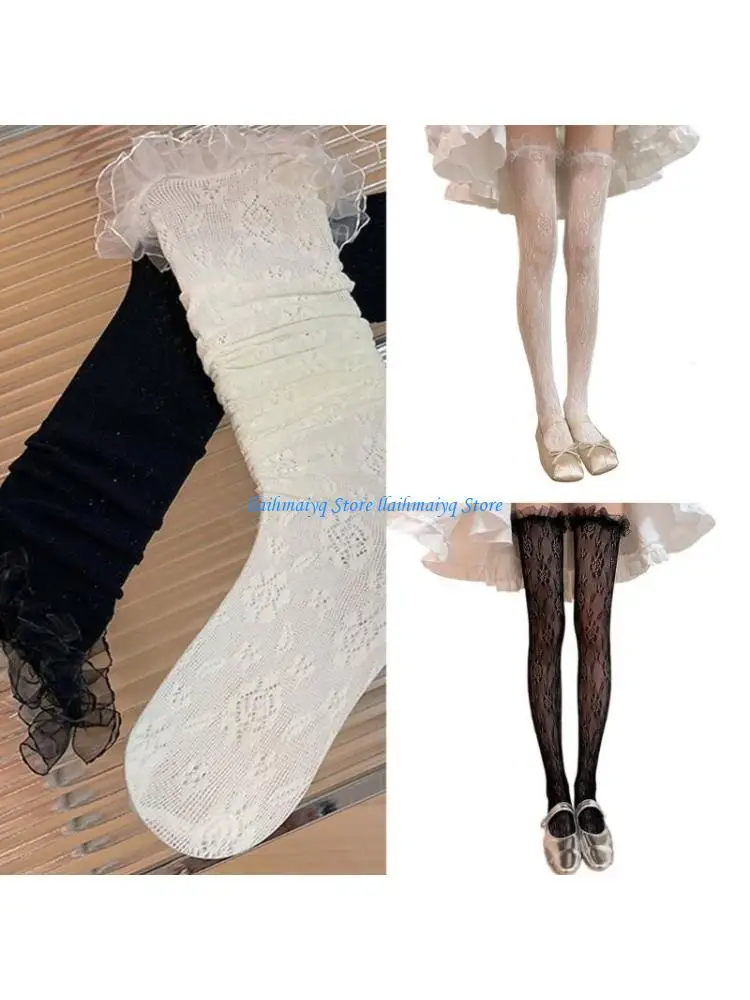 

573B Женщины сладко выдолженные цветочные сетки на колене с длинными носками японские кружевные кружева