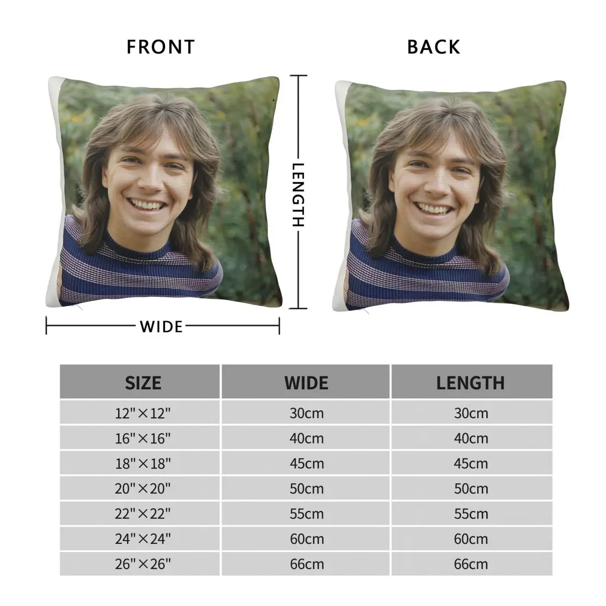 David Cassidy Cute Smile Square Pillowcase Polyester Linen Velvet Creative Zip Decor Home Cushion Case 18