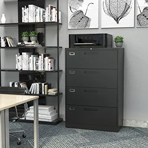 4 Drawer Filing Cabinet with Lock Metal Lateral File Cabinet Office Home Steel Lateral File Cabinet for A4 Legal/Letter