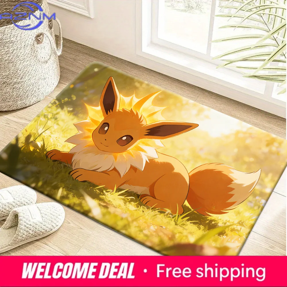 Sunny Eevee Print Non-slip Doormat, Soft Absorbent Floor Rug for Home Decor