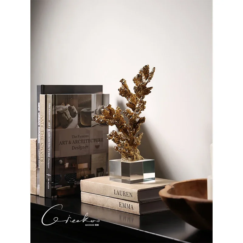 Home Golden Dream Italian Luxury Gilt Marble Coral Art Living Room Tabletop Decoration Ornament
