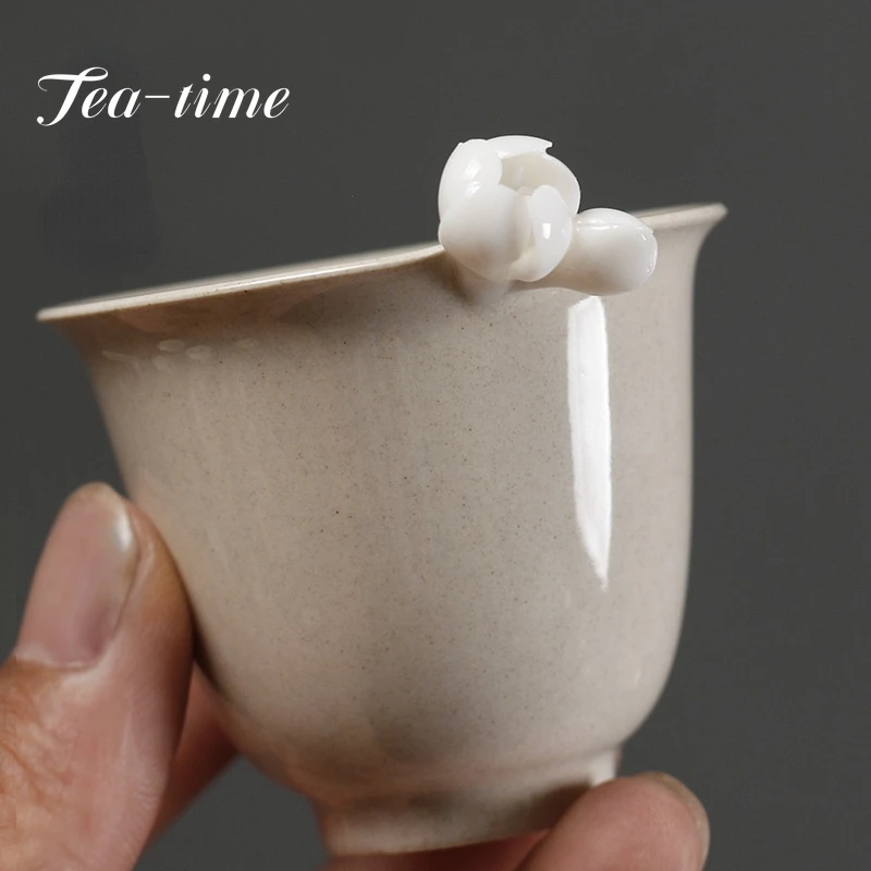 2pc/set 45ml Creative Hand-kneaded Flower art Tea Cup retro Plant Ash Glaze Ceramic Teacup Single Master Cup Kung Fu Teaware Set