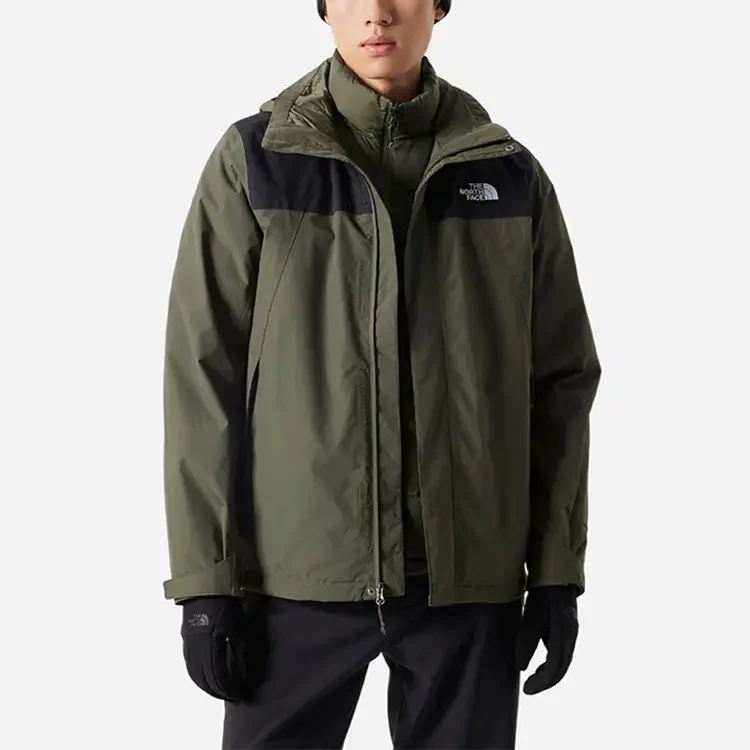 THE NORTH FACE 3‑in‑1 Splicing Jacket Men Dryvent Warm Full Zip Hiking Camping Daily Outdoor Outerwear Army Green NF0A892A‑21L