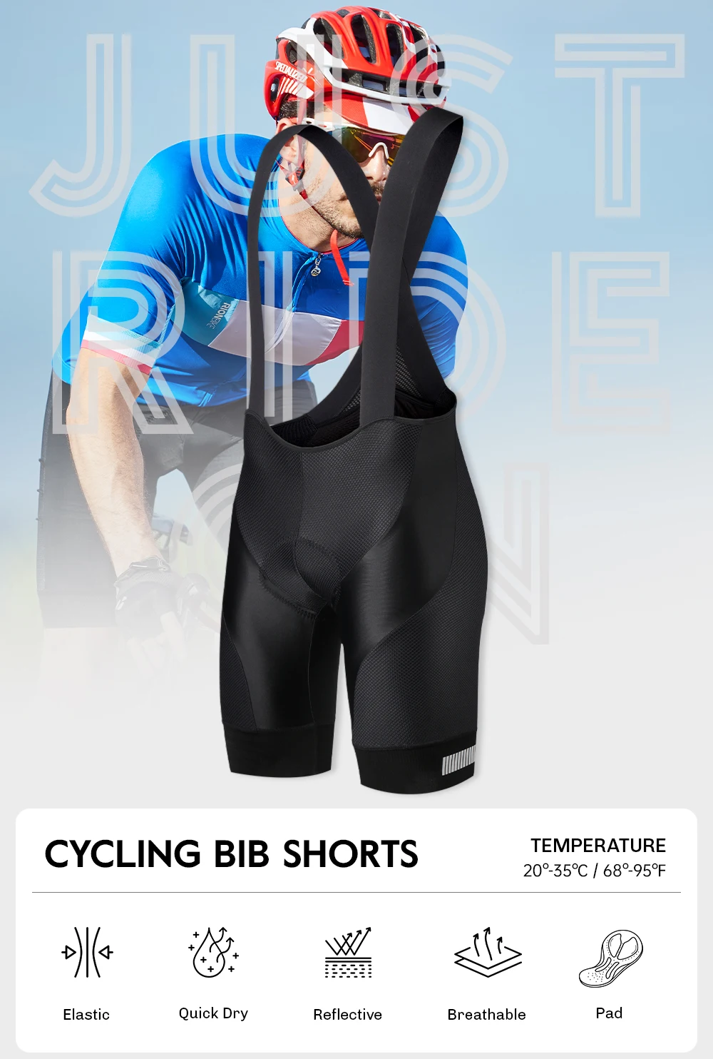 RION Herren Radsport-Trägerhose Gepolsterte Tights Rennrad MTB Fahrradbekleidung Atmungsaktiv 5H Reithose Hyosung Creora Elastan – Detail 1