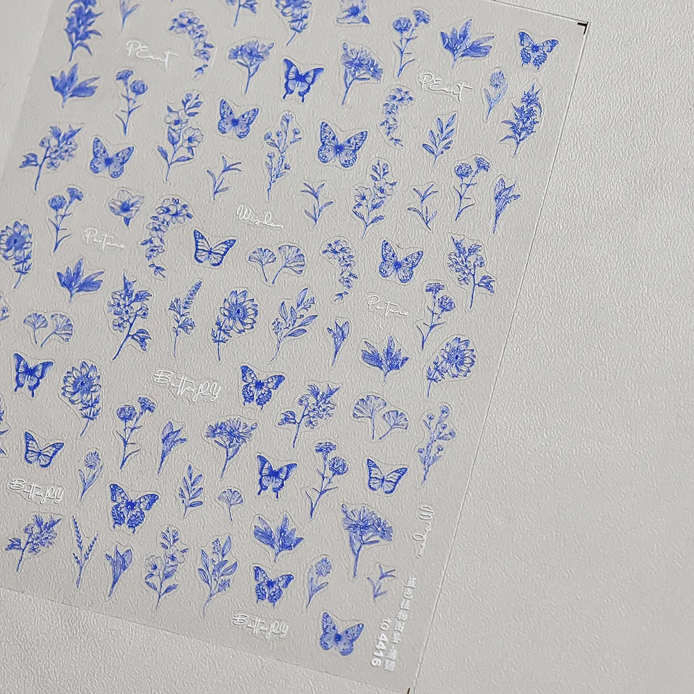 사파이어 샤인 블루 나비 날개 5D 네일 아트 스티커 우아한 동물 곤충 세련된 자기 접착제 장식 매니큐어 데칼 DIY