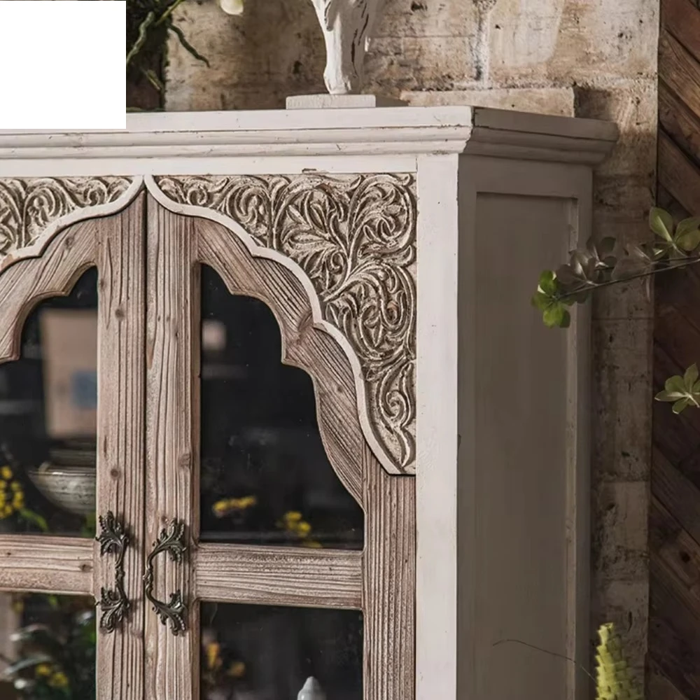 خمر البلد الزجاج العتيقة منحوتة الفن خزانة الزخرفية باب الزاوية درج جمع تخزين خمر التنوب #5