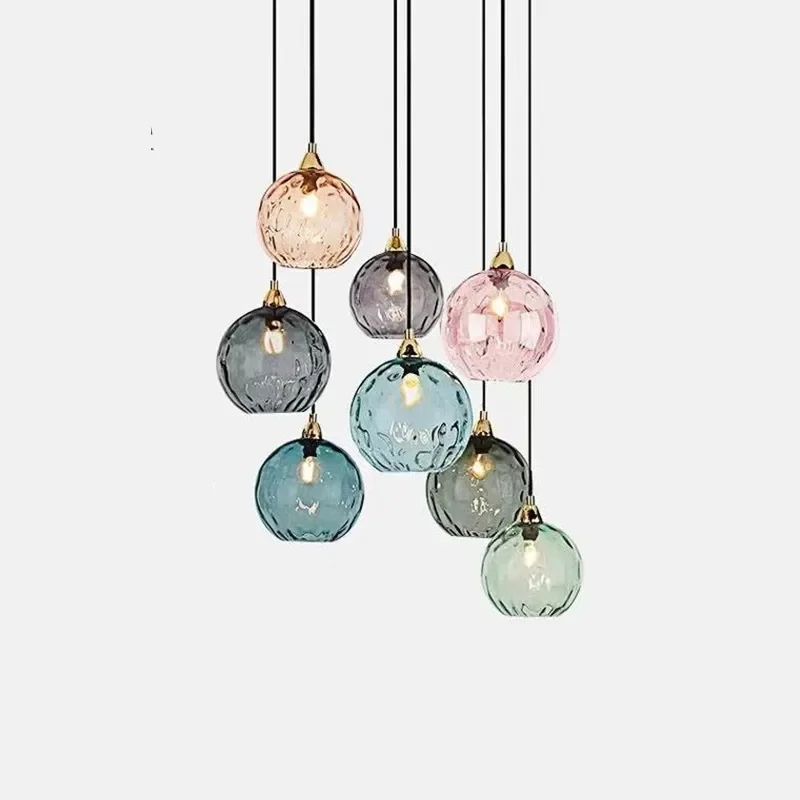 for Nordic Modern Bump Colored Water Pattern Glass Ball Chandelier Bedroom Bedside Lamp Creative Restaurant Bar Pendant Light