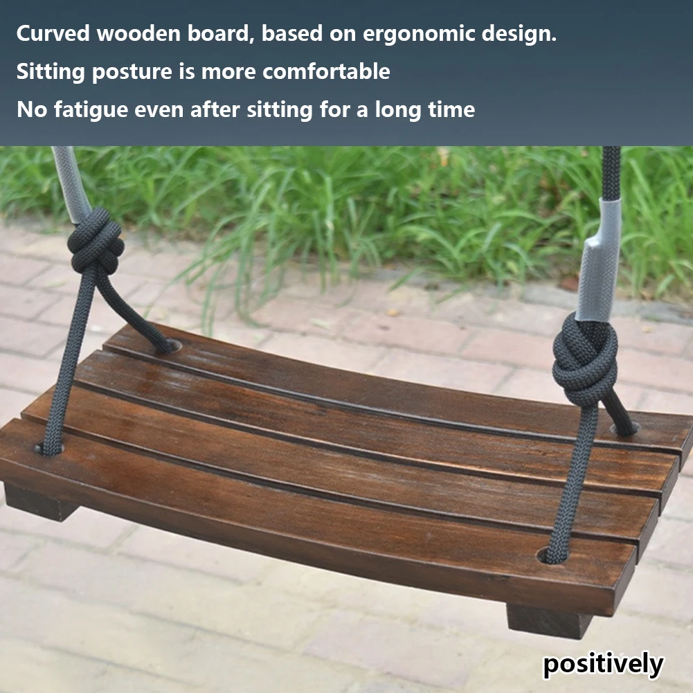 Massief houten schommel, één zitplaats, eenvoudige schommel, verstelbare touwlengte, gebogen schommel, buitenspeelgoed voor tuin, terras, erf