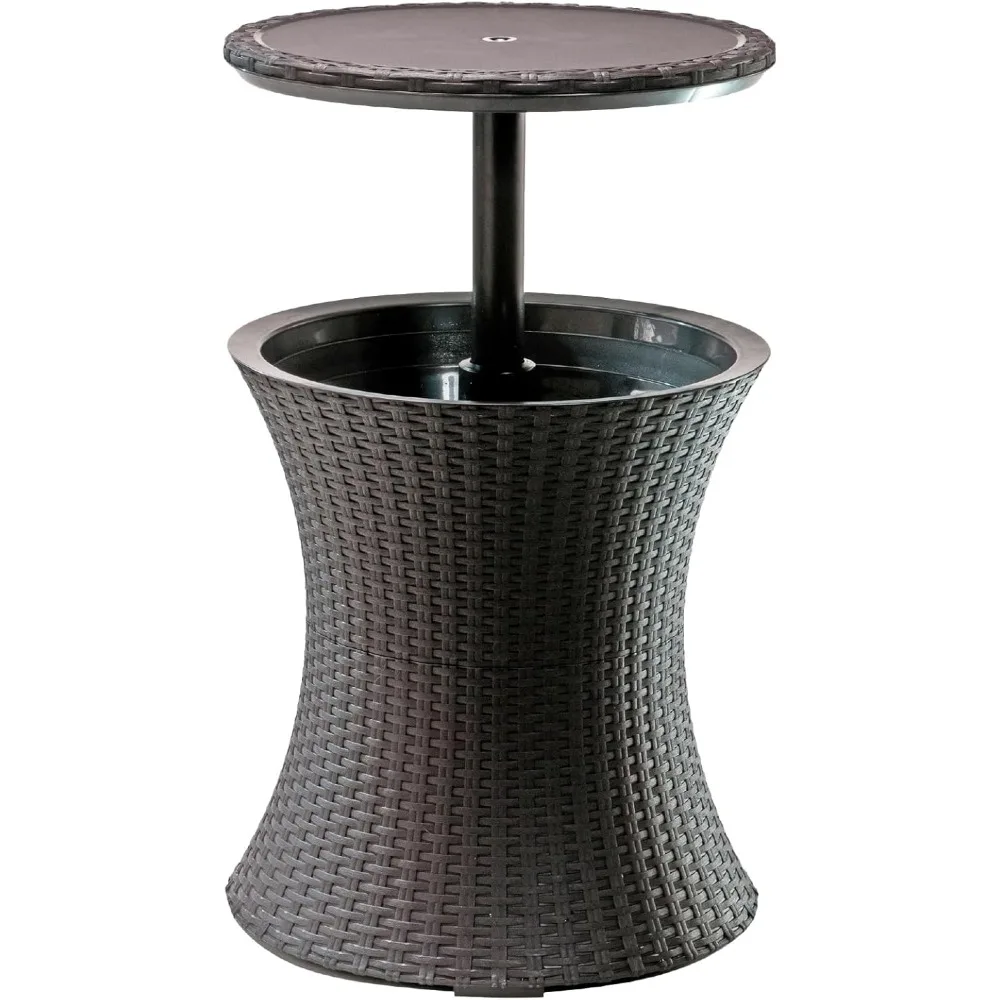 Outdoor Patio Furniture Side Table with 7.5 Gallon Cooler, Espresso Brown