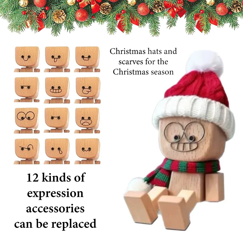 

Рождественский деревянный подзелник с магнитным выражением-12 сменных лицевых работ, праздничное магнитное деревянное украшение для человека