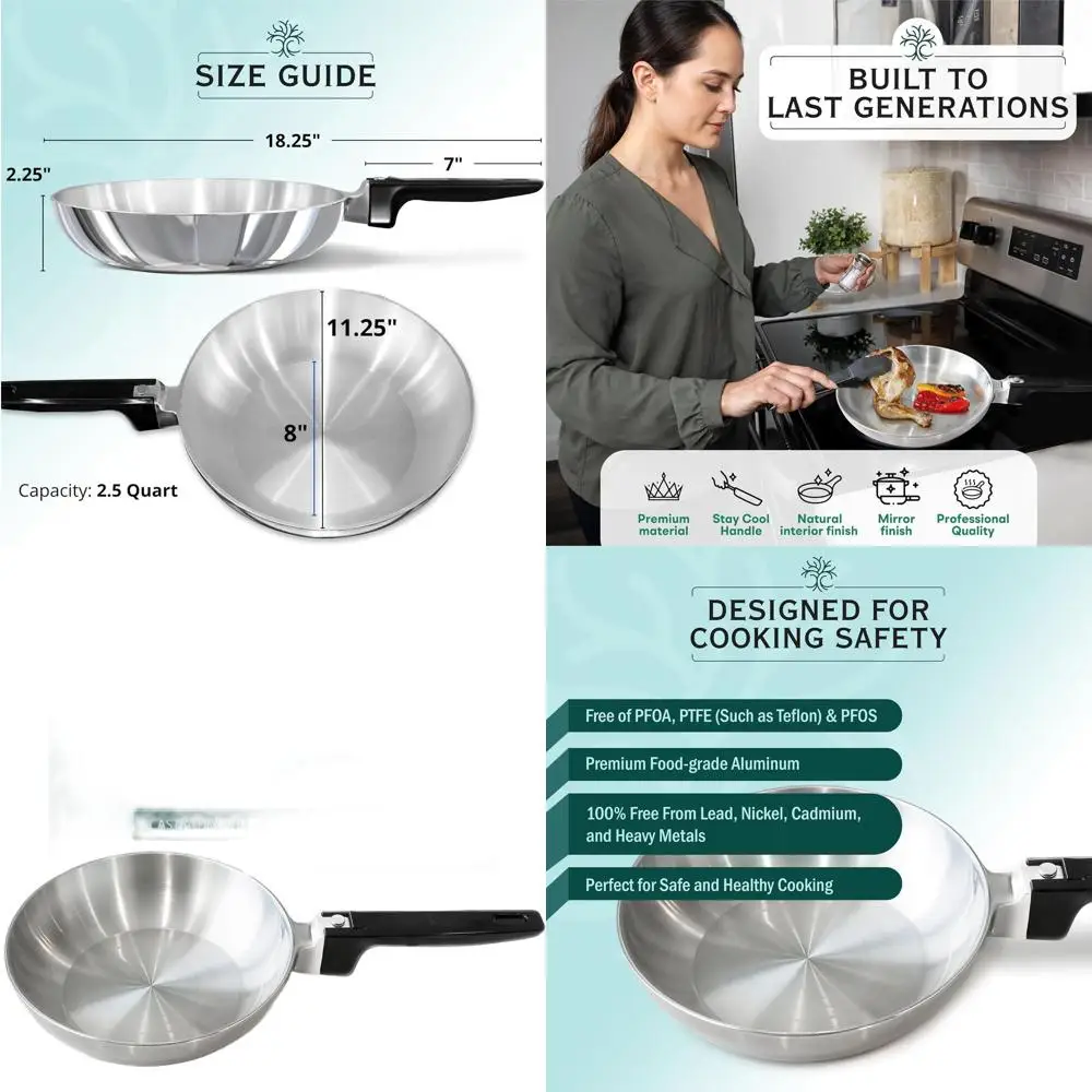 

Even Heat Distribution Frying Pan - Lightweight Aluminum - No Seasoning - Oven Safe to 350°F - Vintage Style (11 Inch)