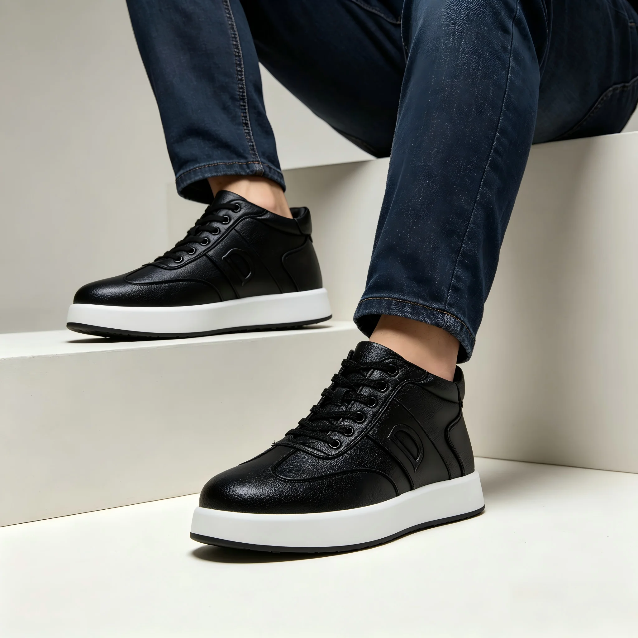 Men Winter Fleece‑Lined High Top Boots, Color Block Side Zipper Thick Sole Oxford Boots, Non‑Slip Wear‑Resistant Warm Lightweigh