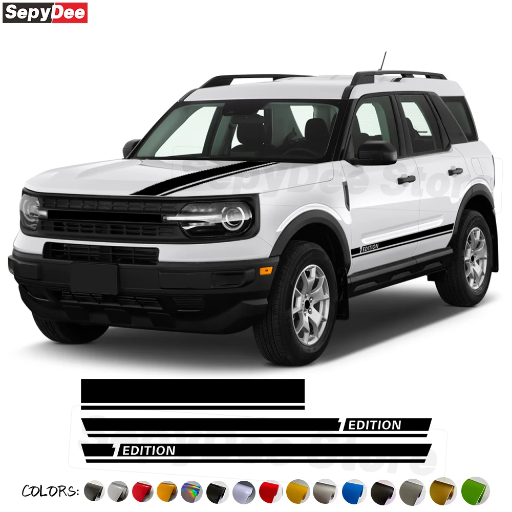 Car Hood Bonnet Door Side Skirt Sticker for Ford Bronco Sport Edition Graphic Body Stripe Kits Vinyl Film Decals Car Accessories