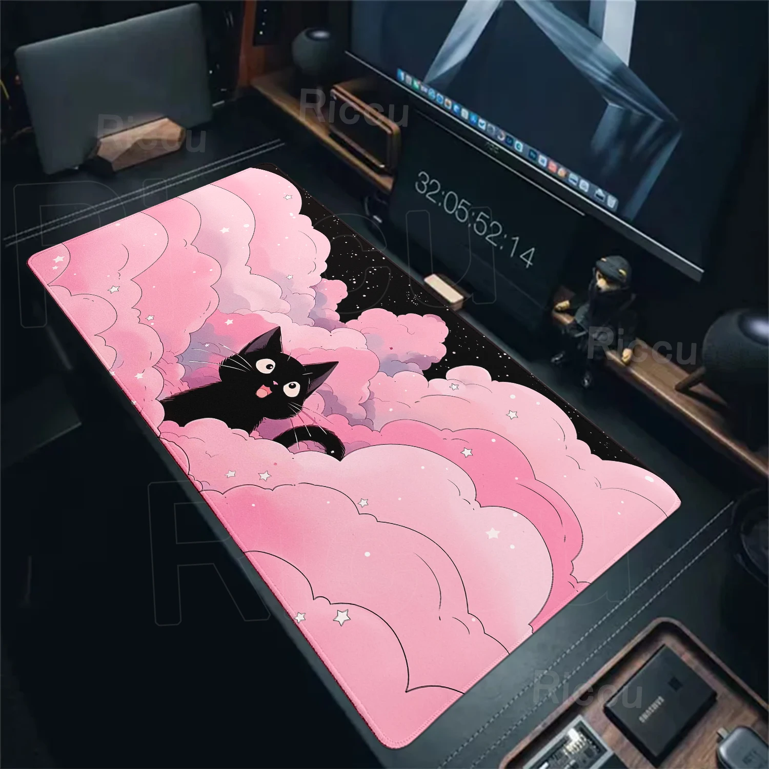 Kawaii Katze Mauspad Büro Pastell Wolken Schreibtischunterlage Große E-Sport Tastatur Pad Rutschfeste Naturkautschuk Mauspad PC Gaming Pads