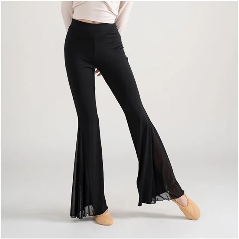 Celana Kaki Lebar Modis Cocok untuk Semua Musim Panas Celana Panjang Elastis Wanita Flare Pinggang Elastis Warna Polos Benang Jaring Modis Wanita