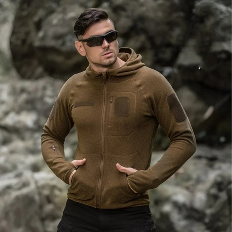 Hot Spring Tactical Training Fleece Jacket Outdoor Cardigan Hooded Sweater Men Camping Hiking Fishing Hunting Coat Sport Clothes