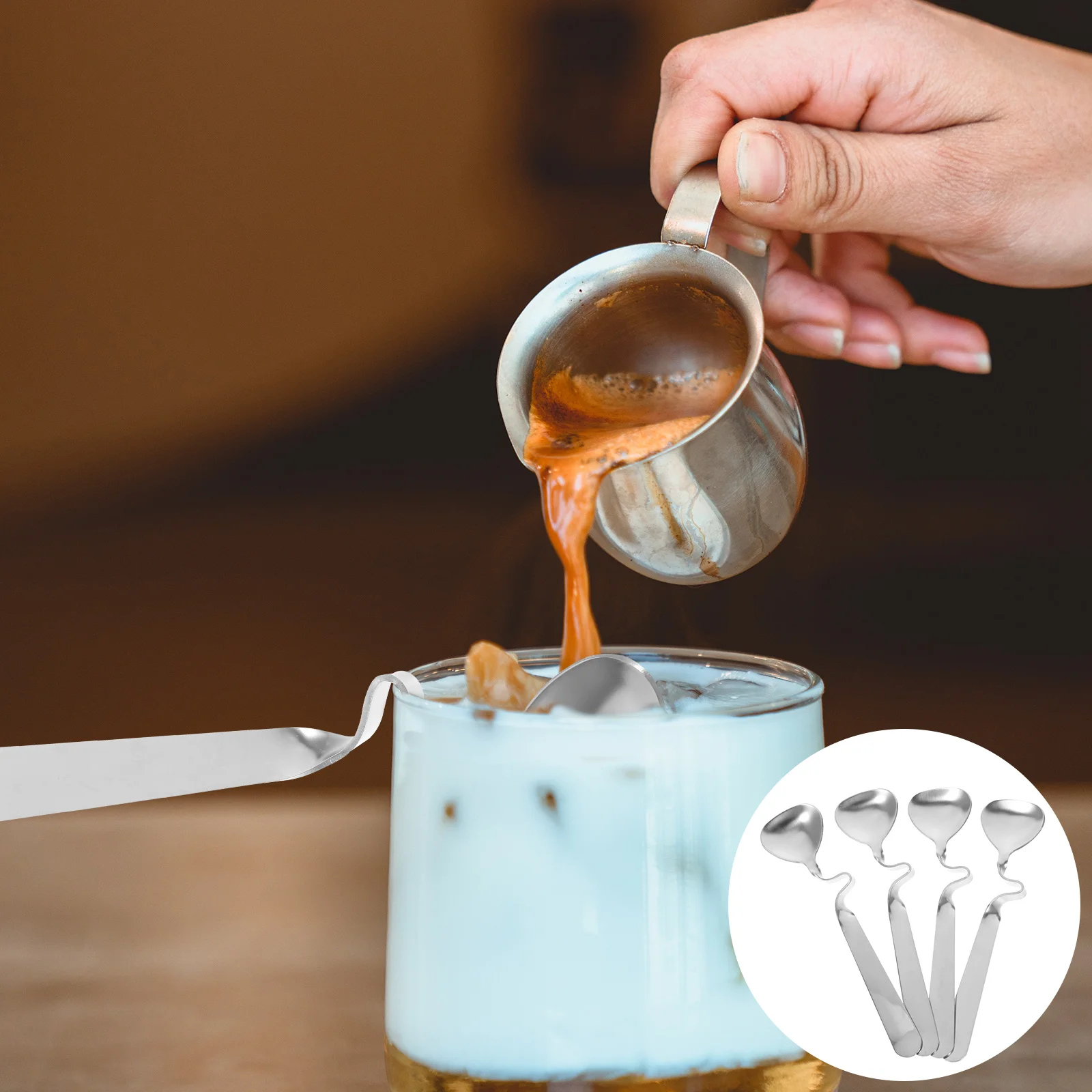 4 Pcs Honey Mixing Spoon Practical Spoons Curving Handle Long Coffee Iced Tea Stainless Steel Creative Convenient