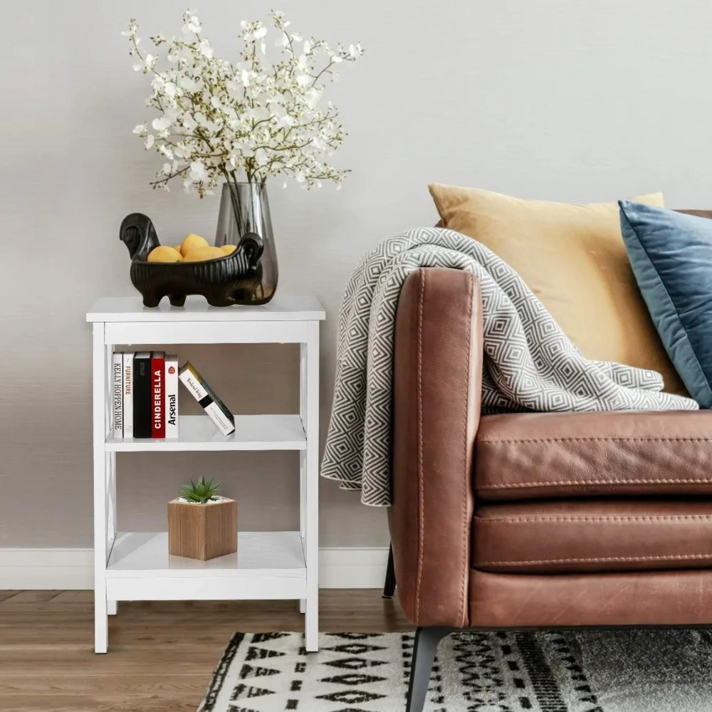 طاولات ليلية حديثة مع رف تخزين، مجموعة من طاولتين بيضاء لغرفة النوم وغرفة المعيشة