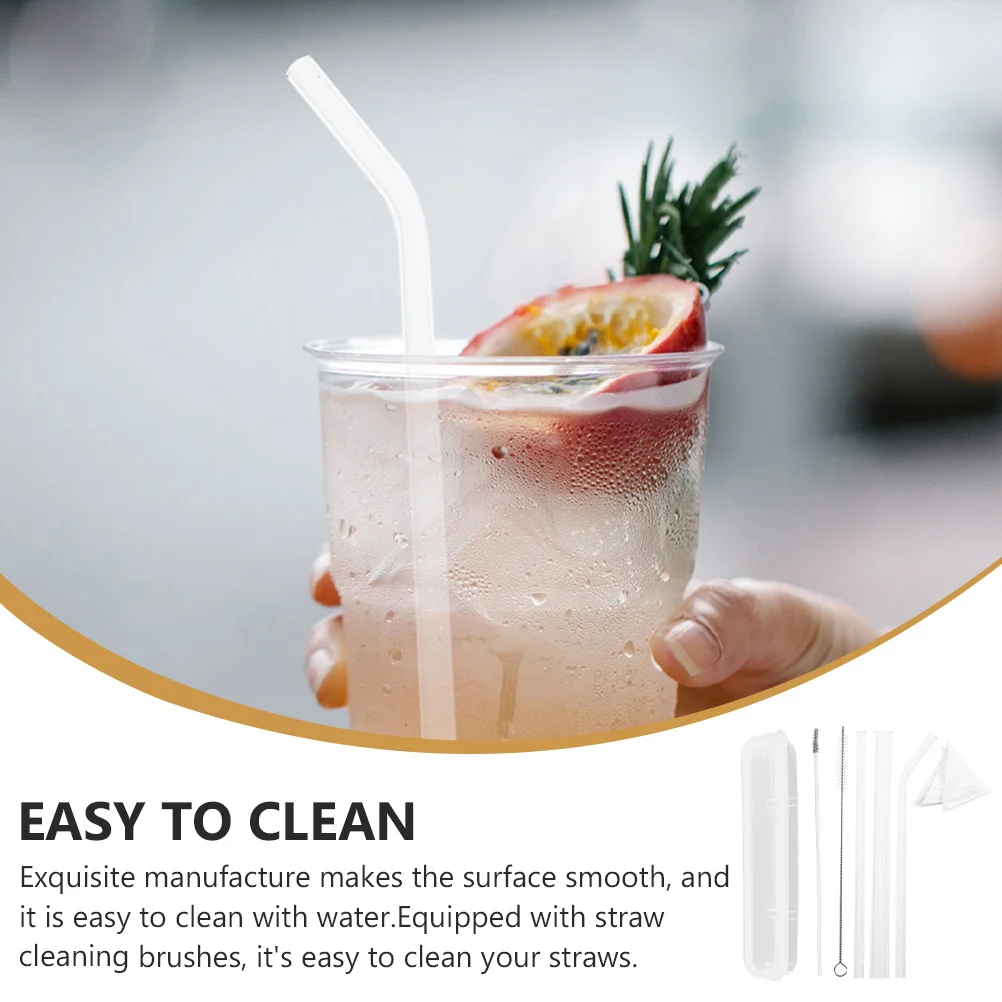 

1Set Clear Glass Straw Set Heat Resistant Reusable Drinking Straws with Brush for Beverage Party Home Glass Straws