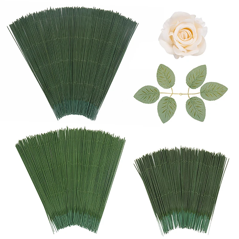 100Pcs/Pack 17/25/30cm Artificial Flower Stems Rose Leaves Base Iron Wire Stem DIY Soap Paper Flower Stub Stems Craft Decor