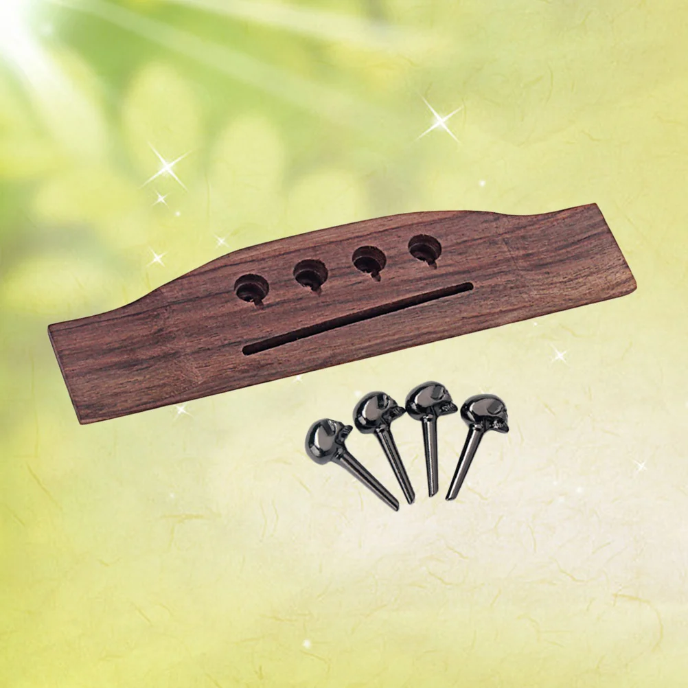 

4 Strings Redwood Saddle Thru Slotted Acoustic Bass Guitar Bridge Black Classic DIY Replacement Kit Pins Included