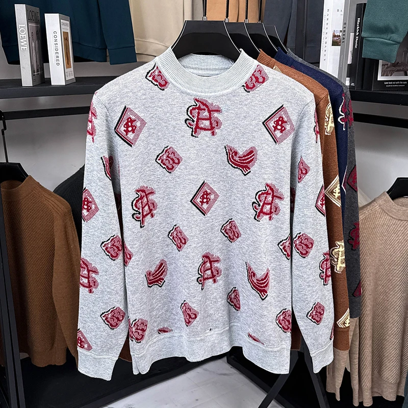 

Высокое качество дизайн свитер с круглым воротником для мужчин осень - зима новая мода индивидуальность граффити молодежный досуг трикотажный джемпер
