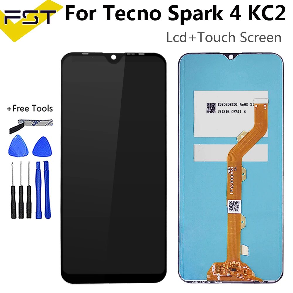 Original For Tecno Spark 4 LCD KC2 Display Touch Screen Digitizer Assembly For Tecno Spark 4 Lite LCD KC8S Sensor Display Repair