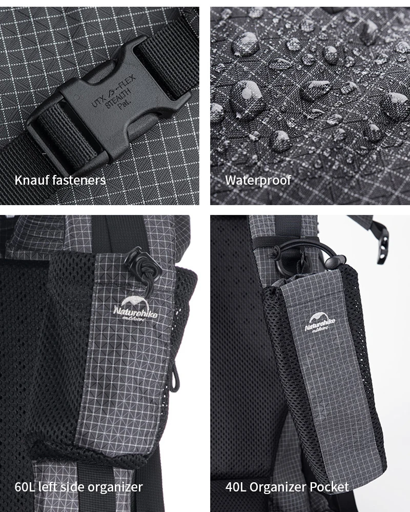 Naturehike Wanderrucksack, Outdoor-Sporttasche, 60 + 5 l, großes Fassungsvermögen, ergonomisches Design, Rucksack, Camping, Reisen, wasserdichter Rucksack – Detail 15